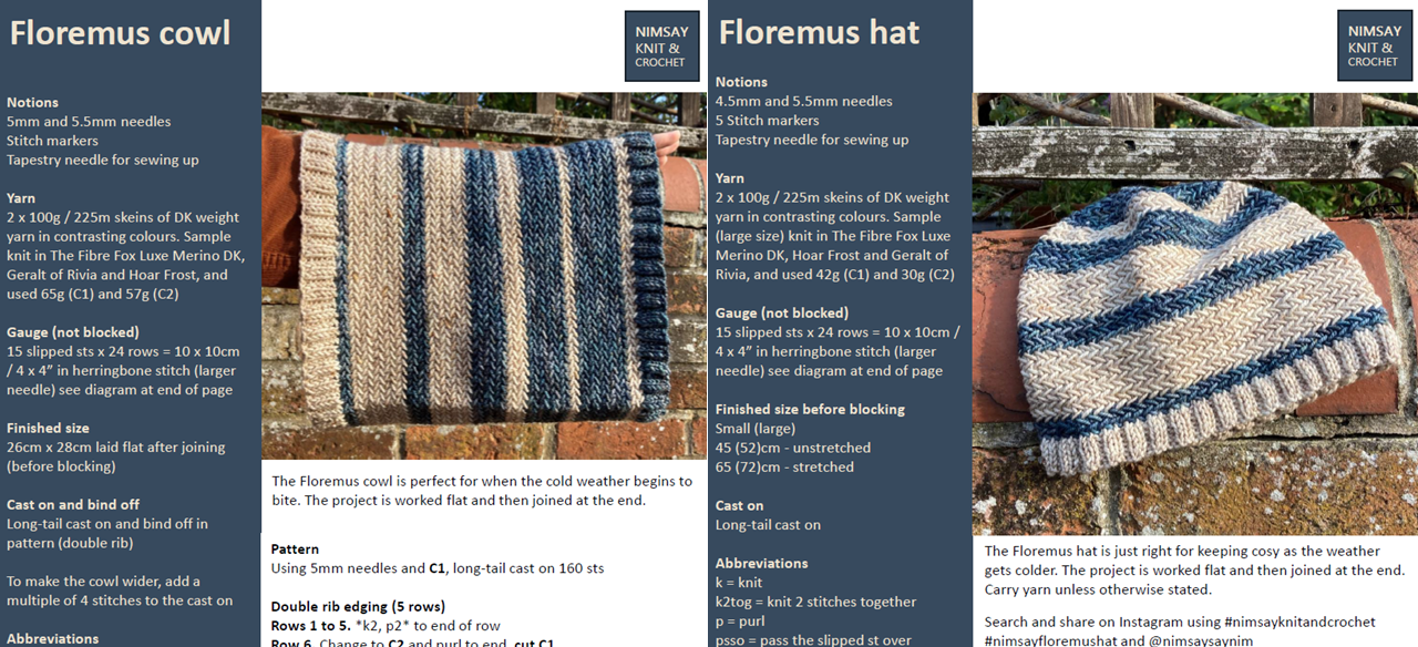 Composite of Floremus hat and cowl knitting patterns
